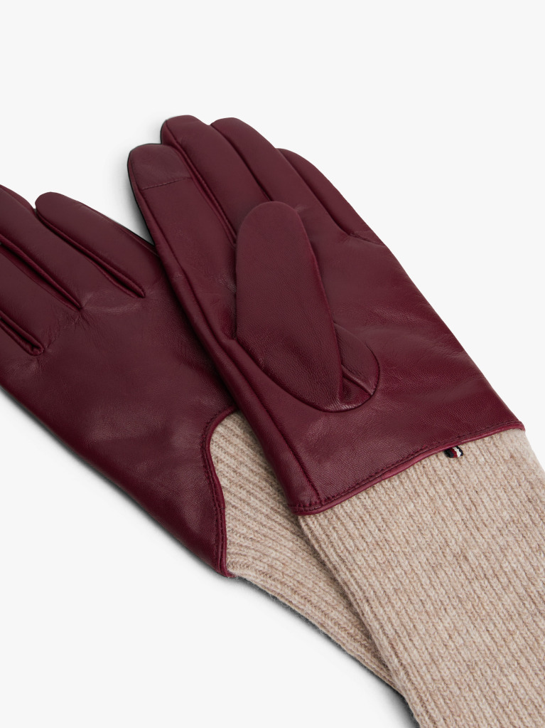 Red Heritage Rib-Knit Cuff Leather Gloves  Women