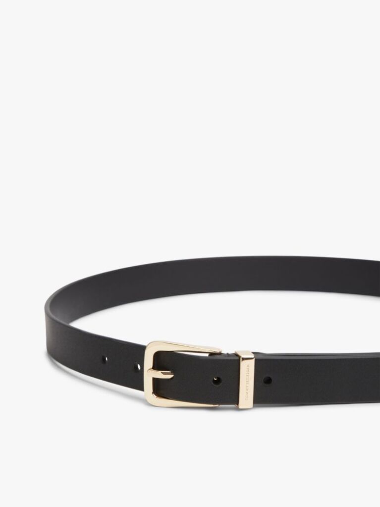 Black Logo Keeper Rectangular Buckle Leather Belt  Women