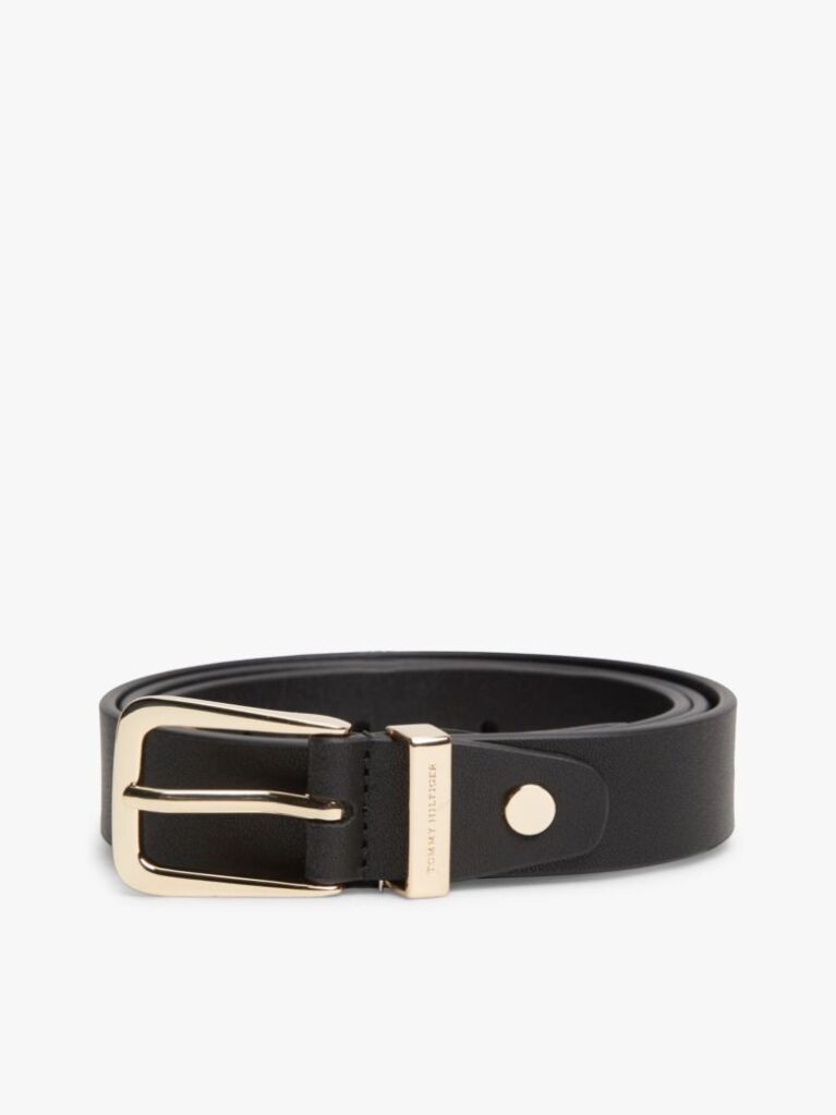 Black Logo Keeper Rectangular Buckle Leather Belt  Women