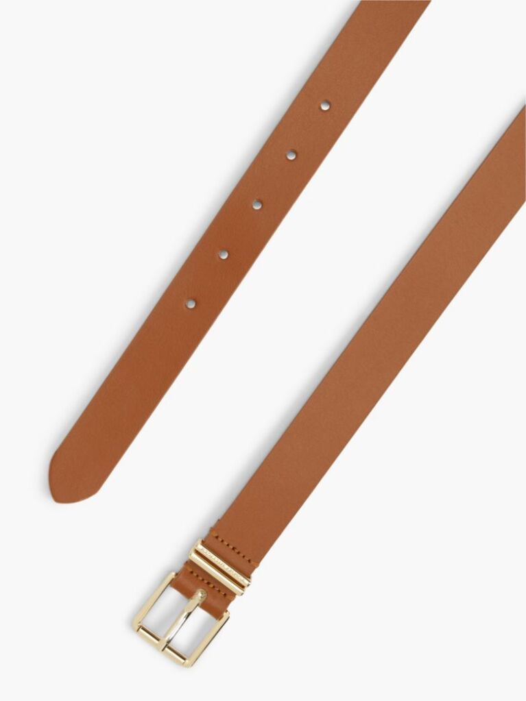 Brown Square Buckle Logo Keeper Leather Belt  Women