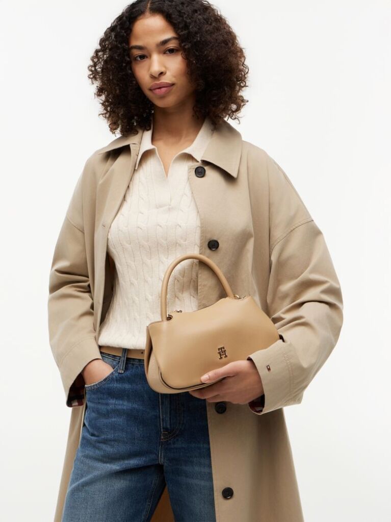 Beige TH Monogram Repeat Logo Satchel  Women