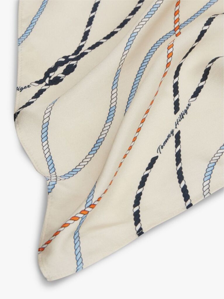 White Rope Print Pure Silk Scarf  Women