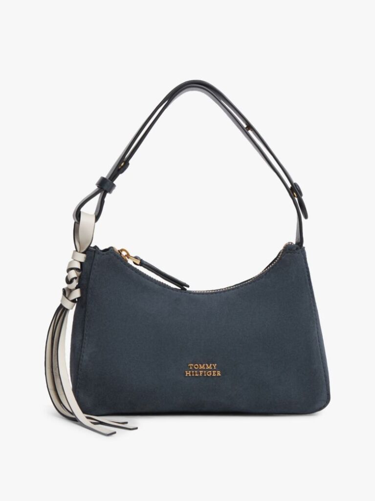 Blue Metal Logo Suede Shoulder Bag  Women