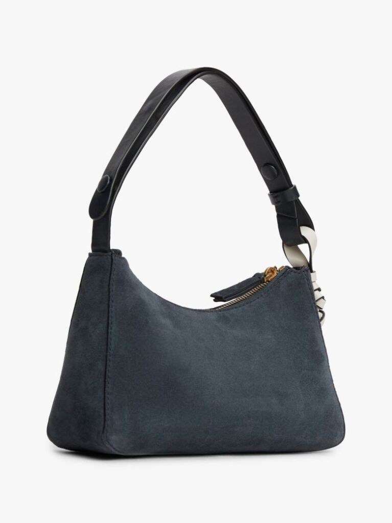 Blue Metal Logo Suede Shoulder Bag  Women