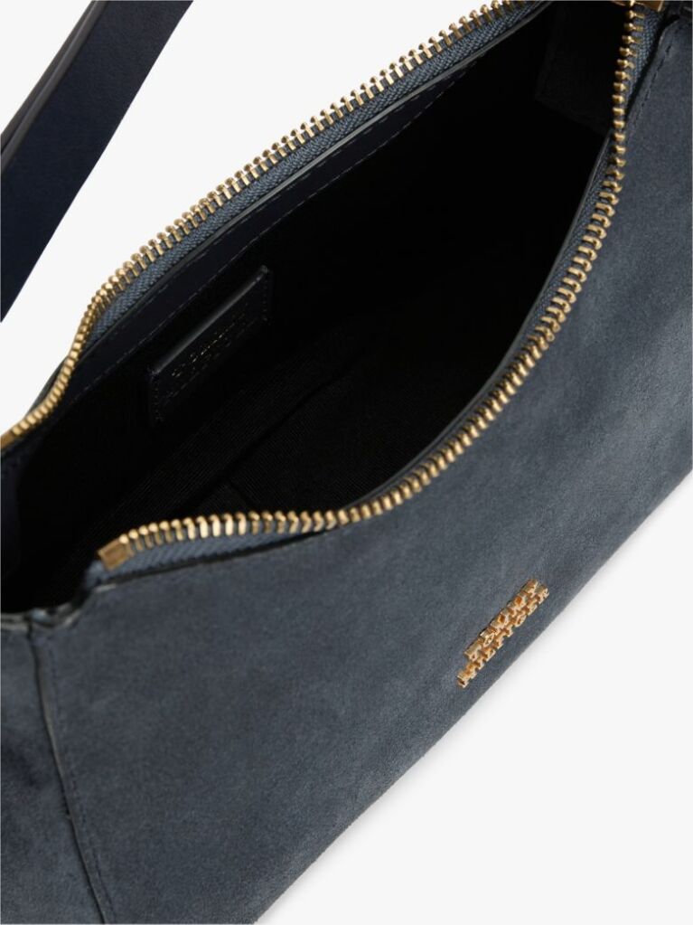 Blue Metal Logo Suede Shoulder Bag  Women