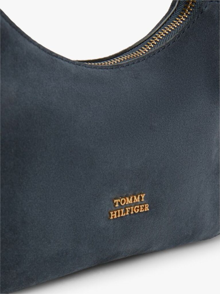 Blue Metal Logo Suede Shoulder Bag  Women
