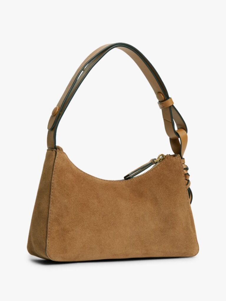 Brown Metal Logo Suede Shoulder Bag  Women