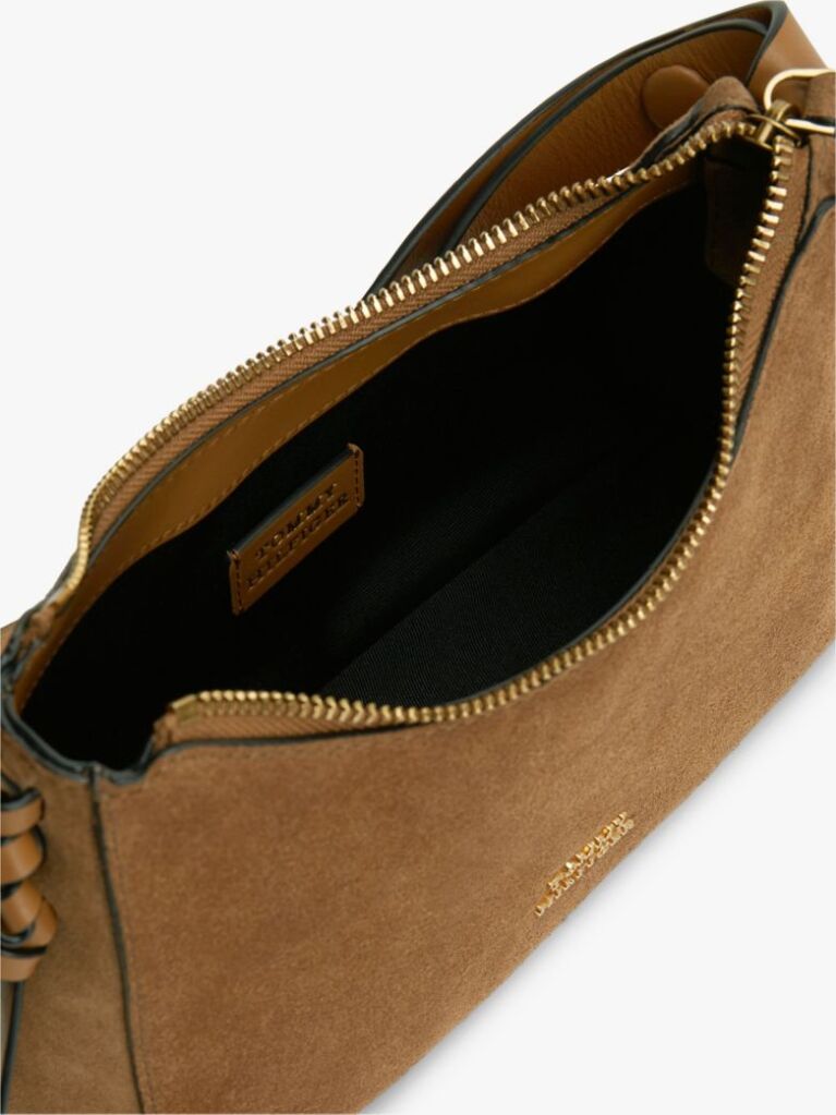 Brown Metal Logo Suede Shoulder Bag  Women