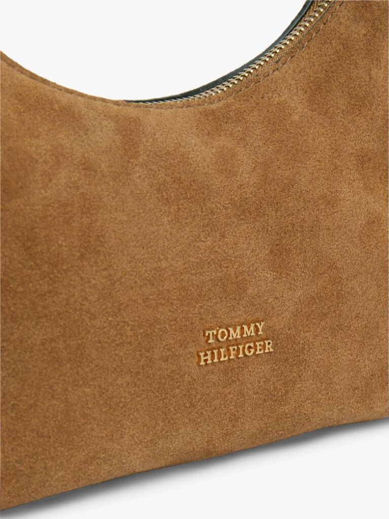 Brown Metal Logo Suede Shoulder Bag  Women