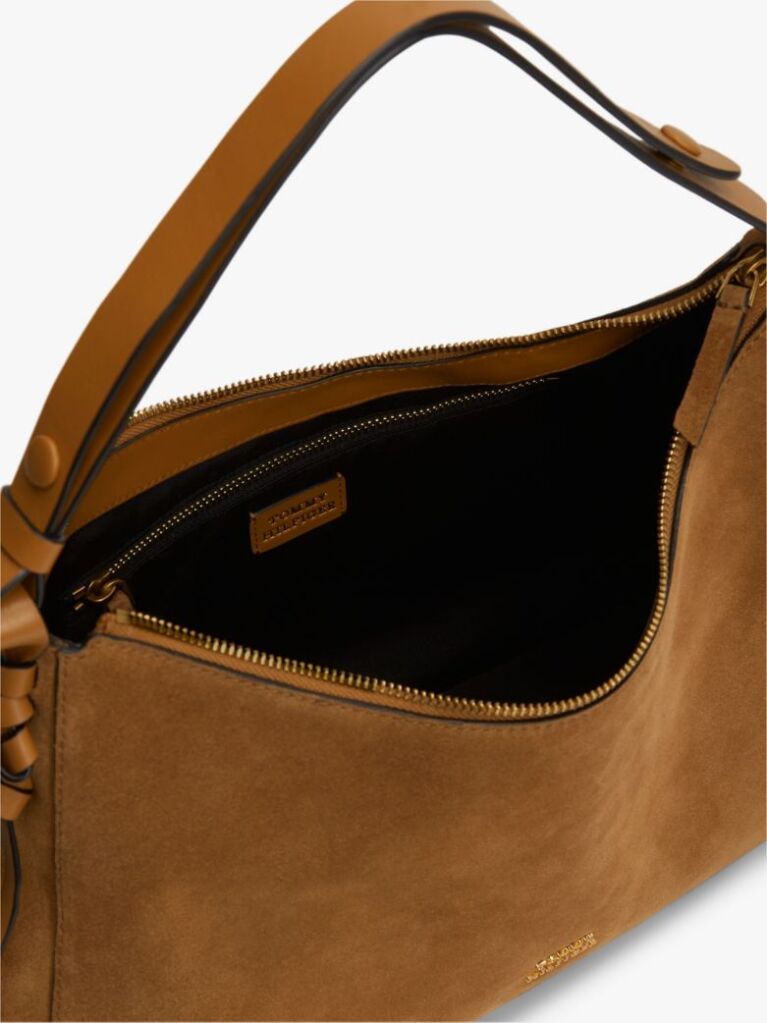 Brown Metal Logo Suede Shoulder Bag  Women