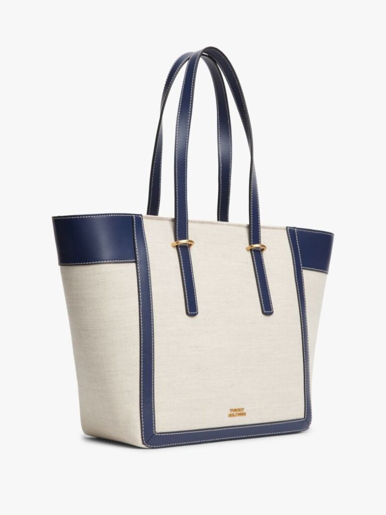 Blue Logo Charm Linen Blend Canvas Tote Bag  Women