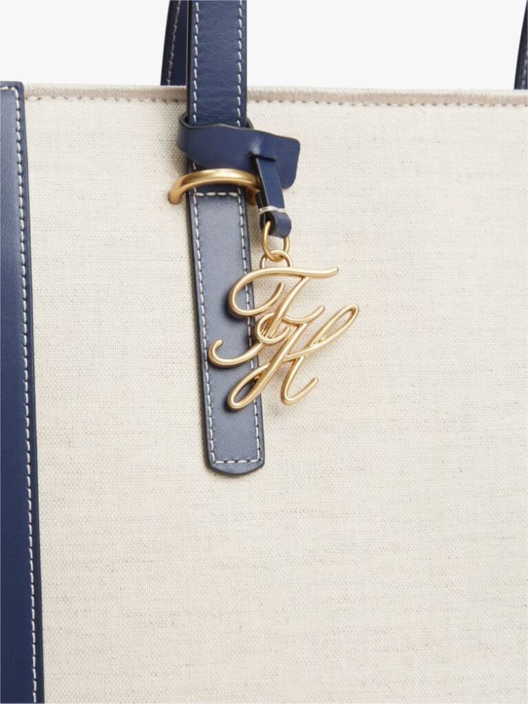Blue Logo Charm Linen Blend Canvas Tote Bag  Women