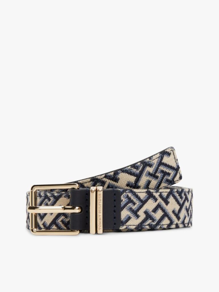 Blue Jacquard Double Keeper Square Buckle Belt  Women
