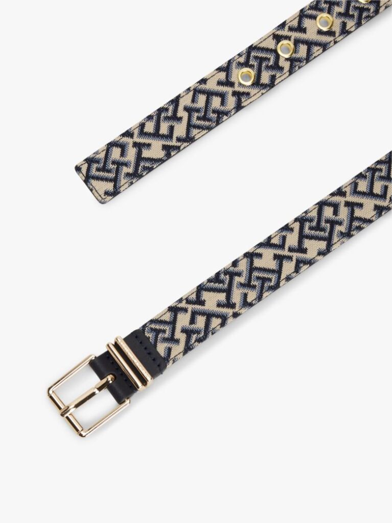 Blue Jacquard Double Keeper Square Buckle Belt  Women