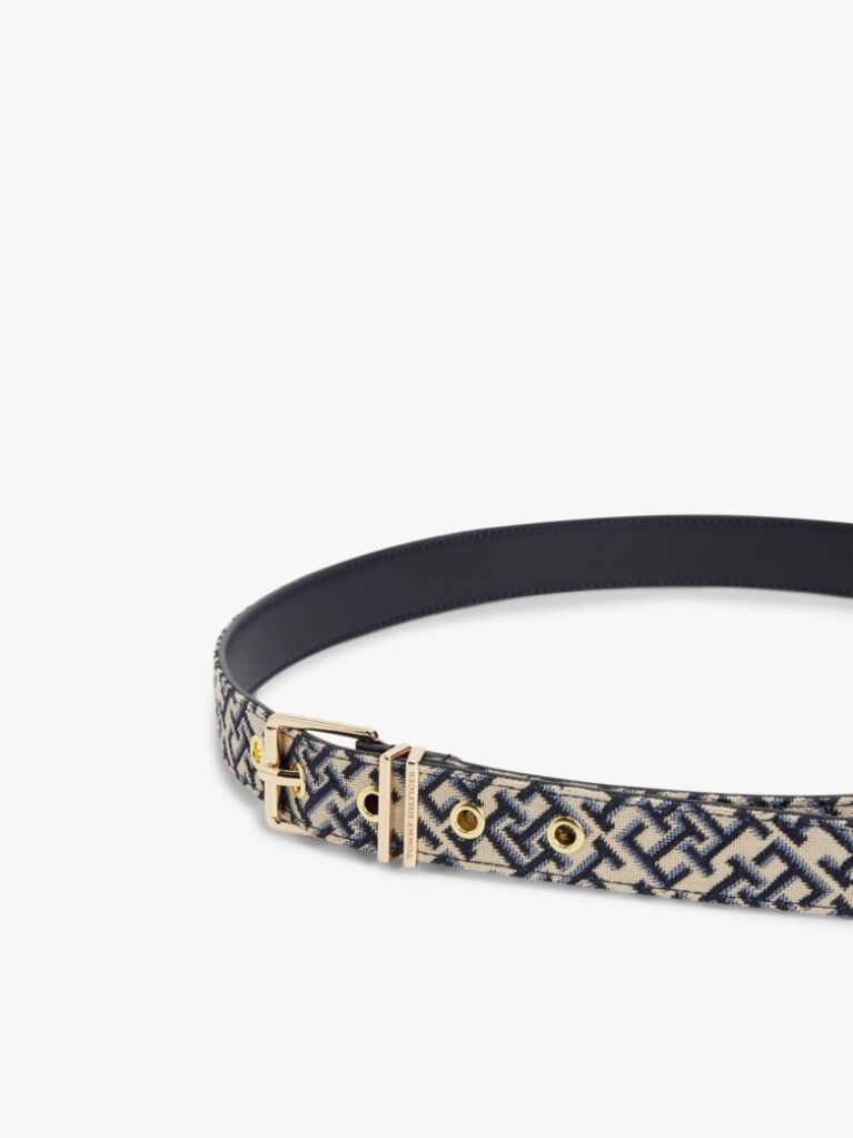 Blue Jacquard Double Keeper Square Buckle Belt  Women