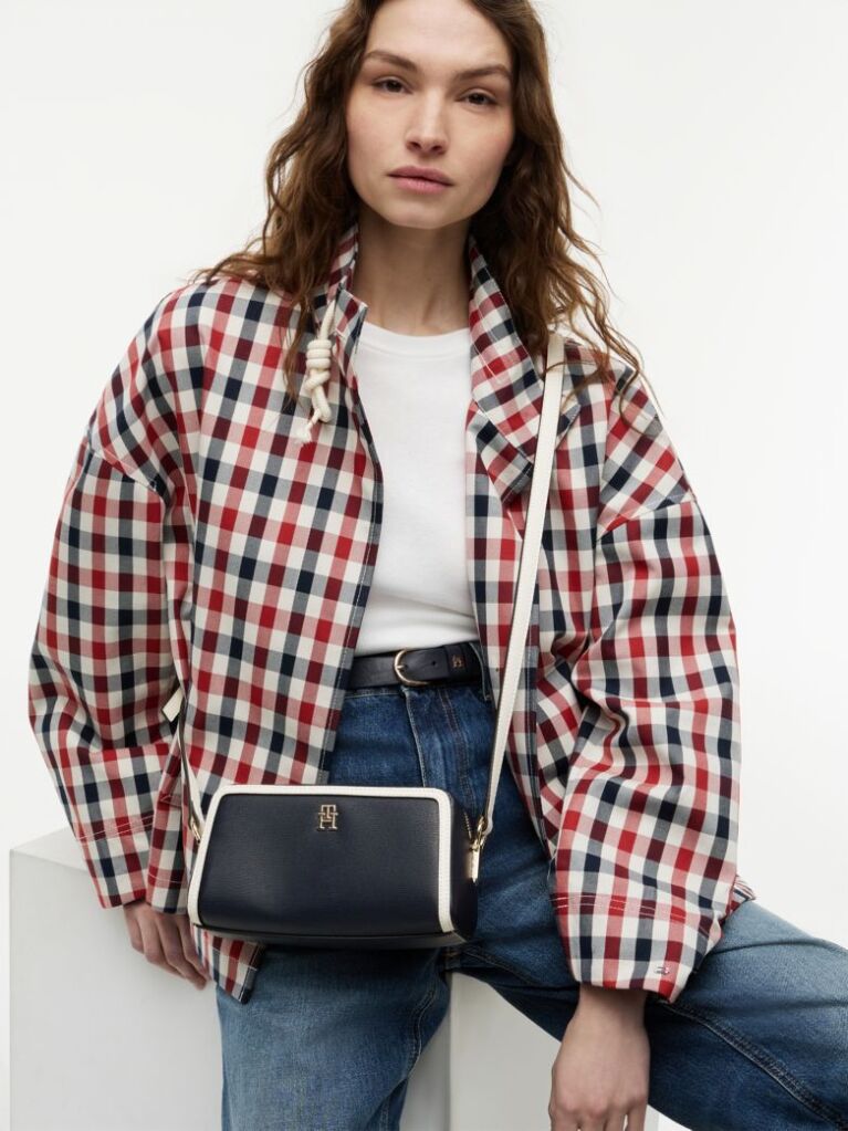 Blue Colour-Blocked TH Monogram Crossbody Camera Bag  Women