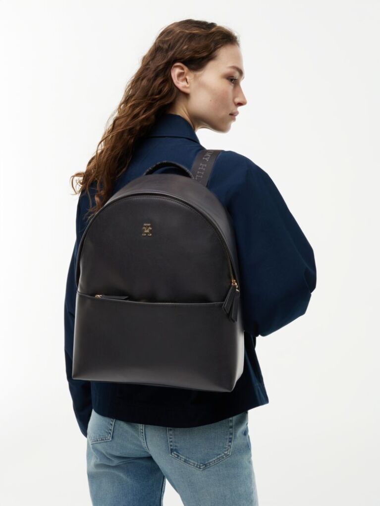 Black Logo Shoulder Strap Dome Backpack  Women
