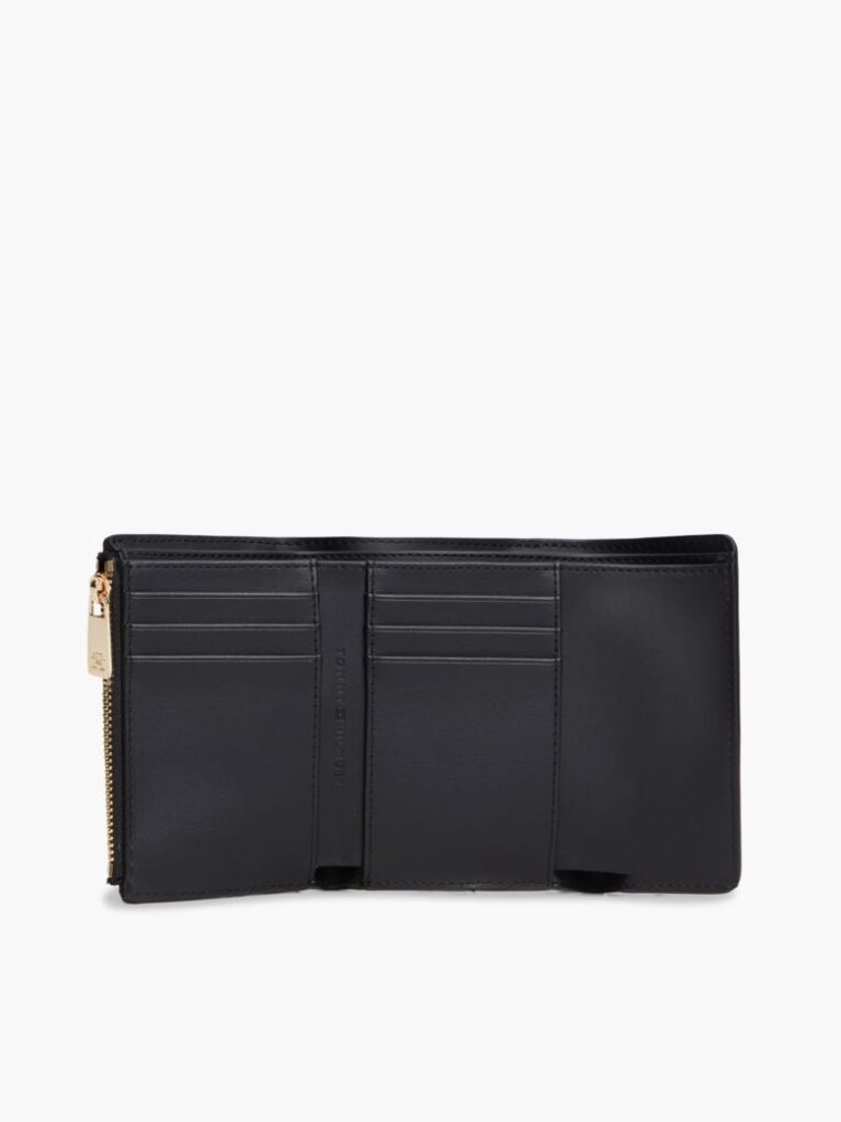 Black Pebble Grain Buckle Trifold Wallet  Women