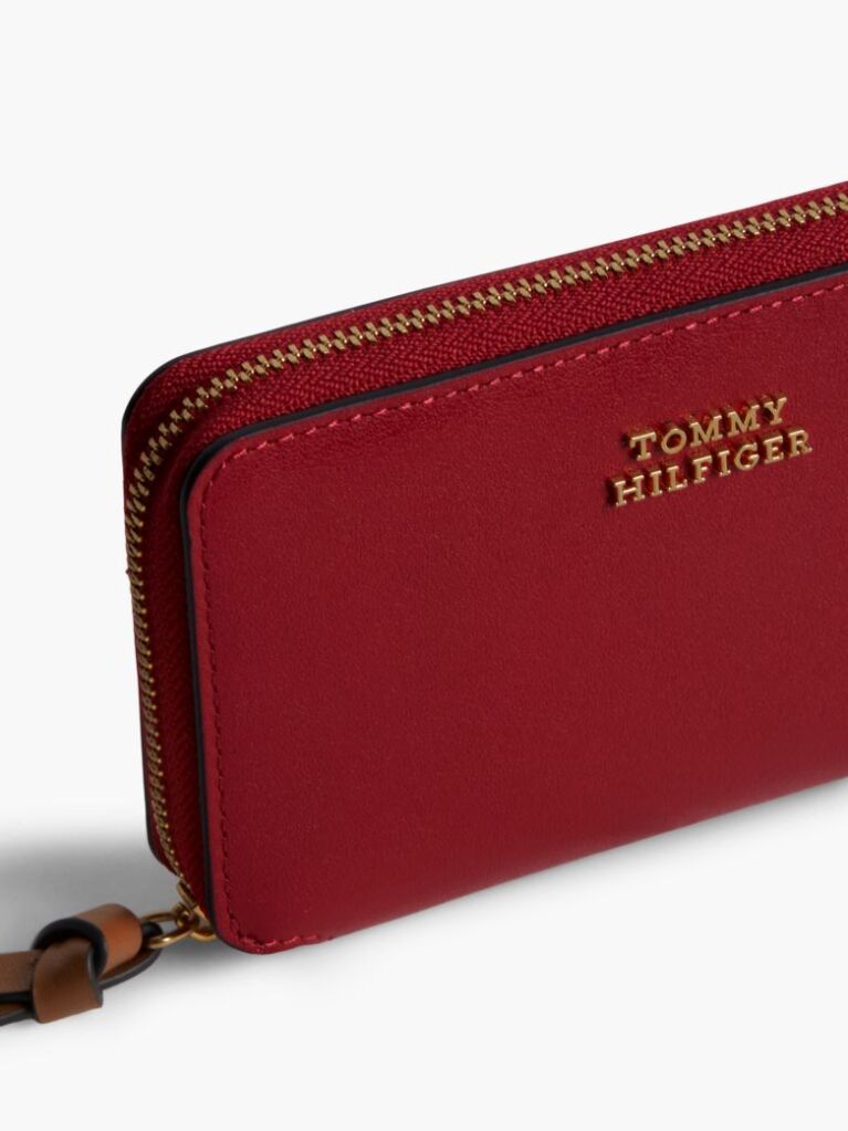 Red Leather Metal Logo Zip-Around Wallet  Women