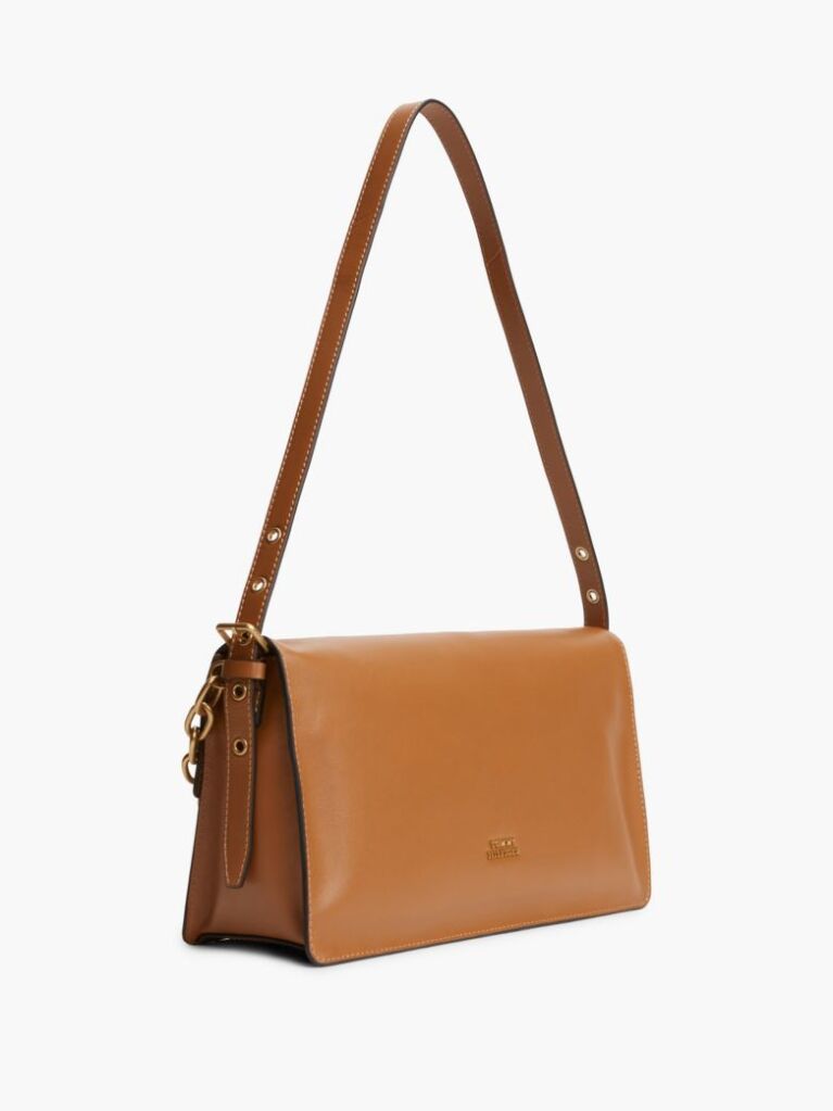 Brown Leather Chain Charm Shoulder Bag  Women