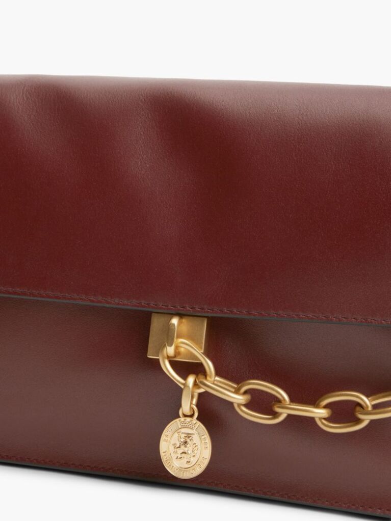 Red Leather Chain Charm Shoulder Bag  Women