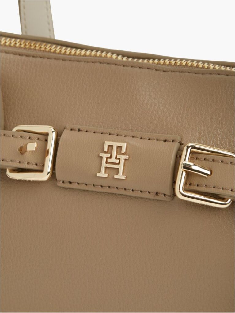 Beige Buckle Strap Crossbody Tote Bag  Women