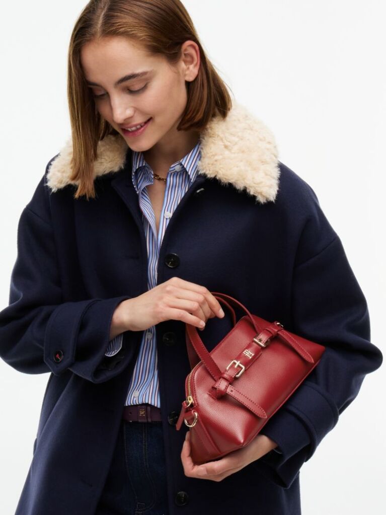 Red Buckle Strap Crossbody Tote Bag  Women