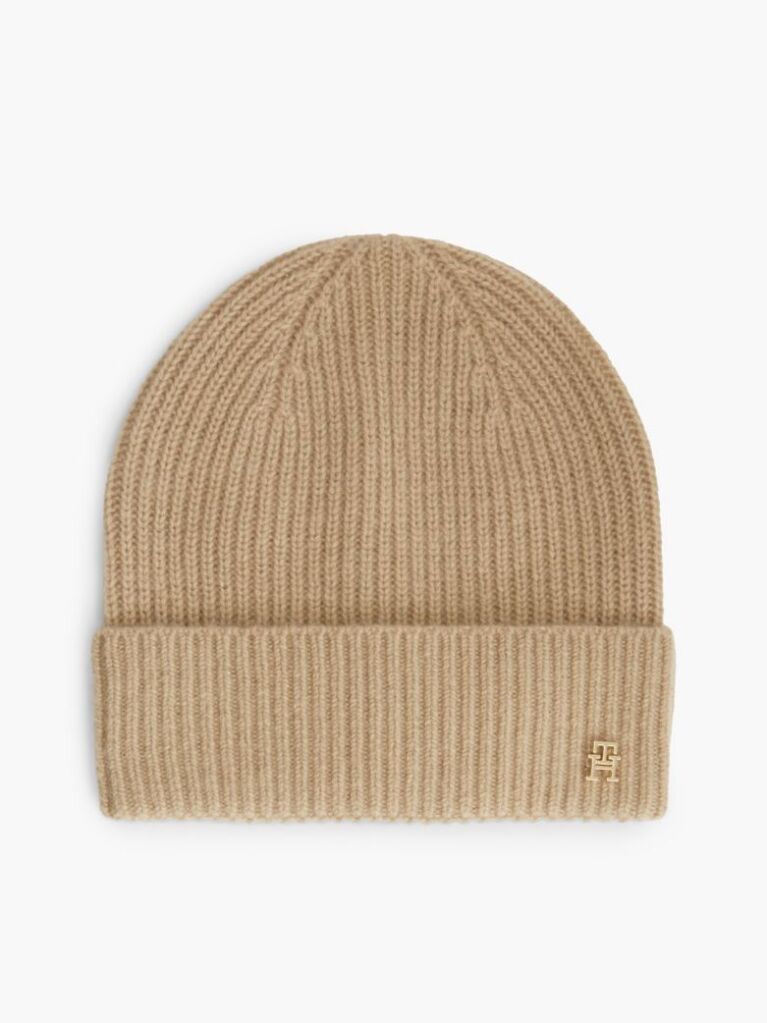 Beige Pure Cashmere TH Monogram Plaque Beanie  Women