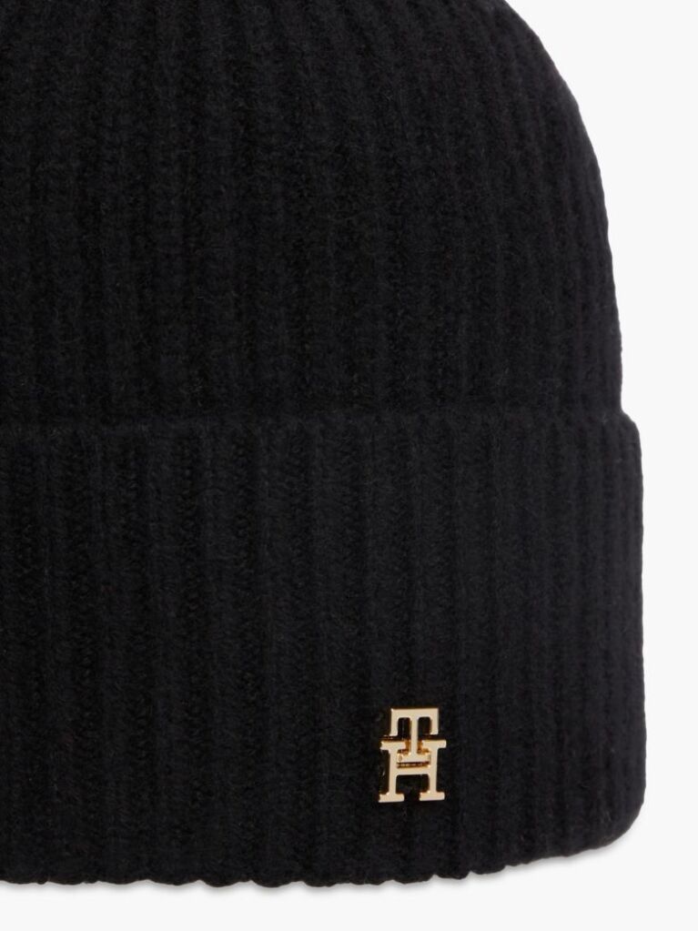 Black Pure Cashmere TH Monogram Plaque Beanie  Women