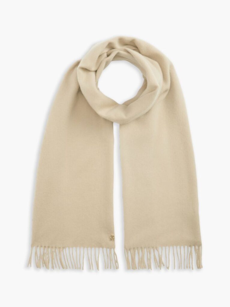 Beige Pure Cashmere TH Monogram Fringe Scarf  Women