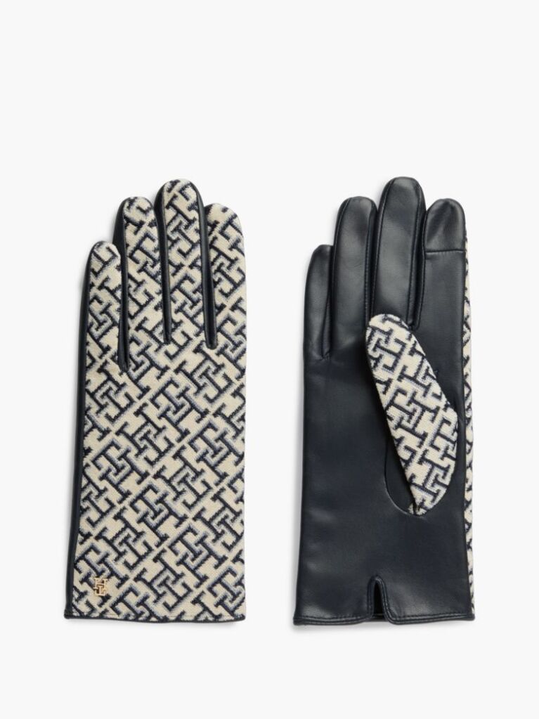 Blue TH Monogram Jacquard Leather Gloves  Women