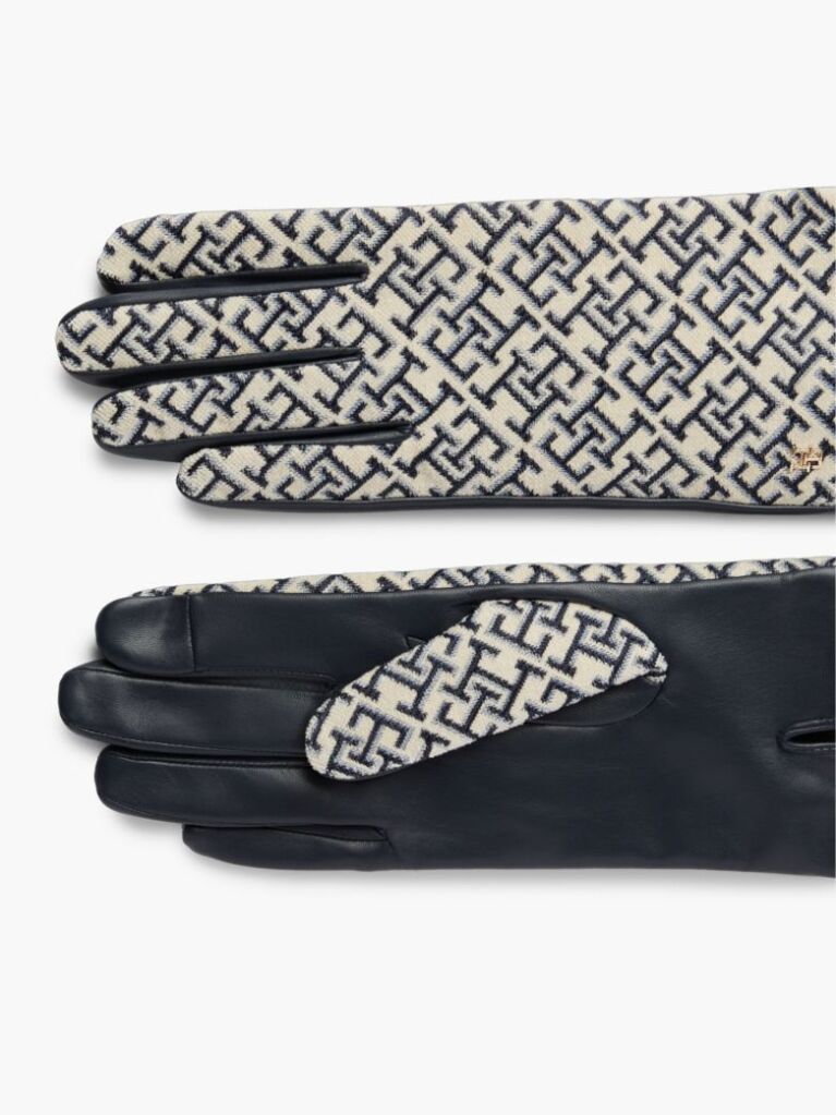 Blue TH Monogram Jacquard Leather Gloves  Women