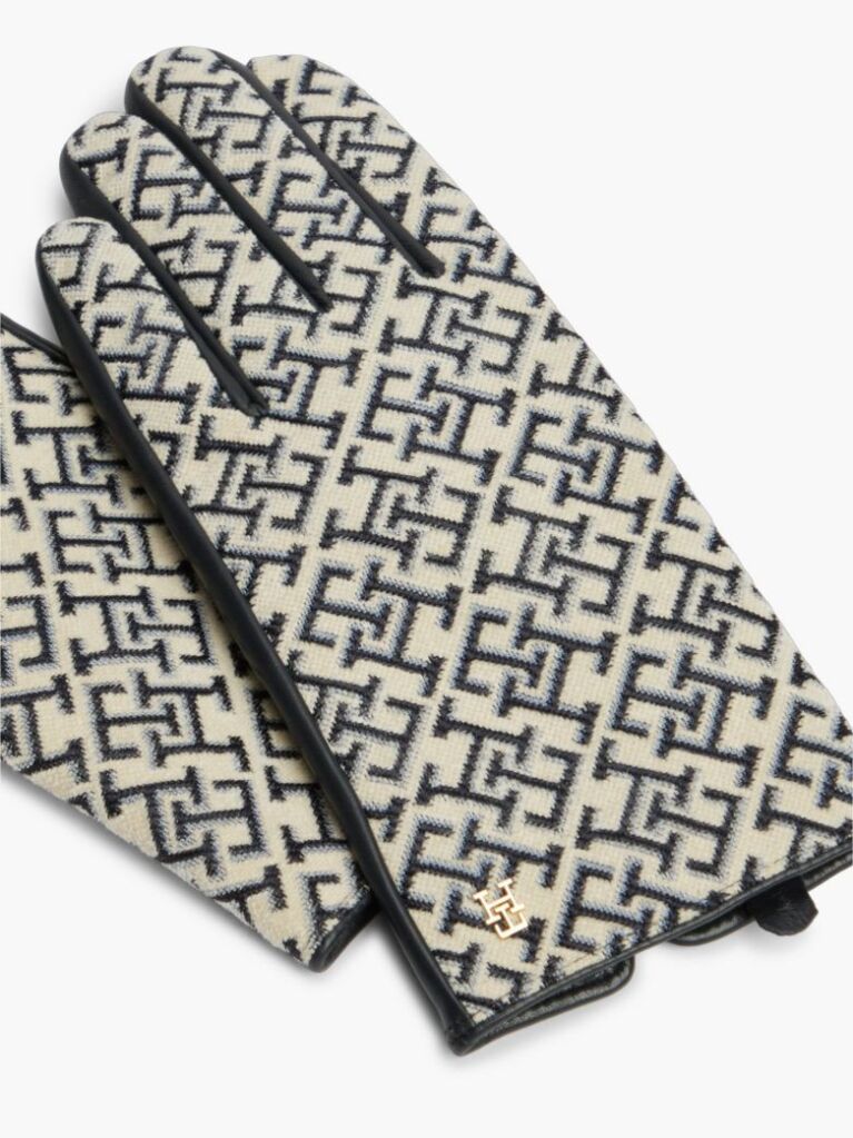 Blue TH Monogram Jacquard Leather Gloves  Women