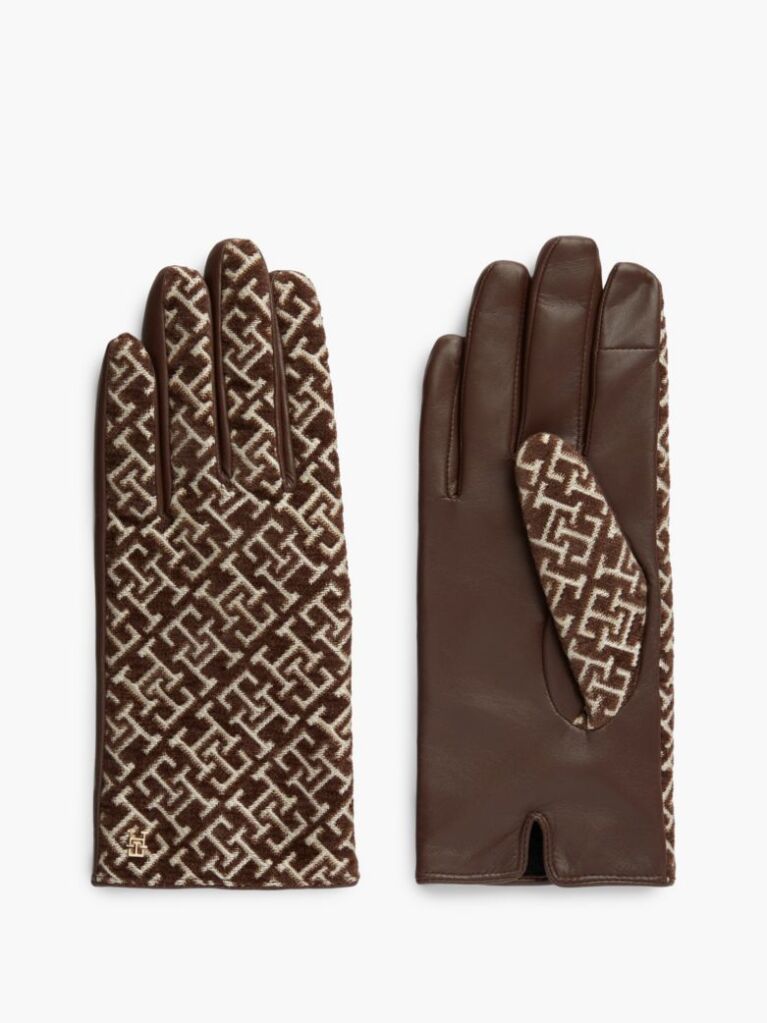 Brown TH Monogram Jacquard Leather Gloves  Women