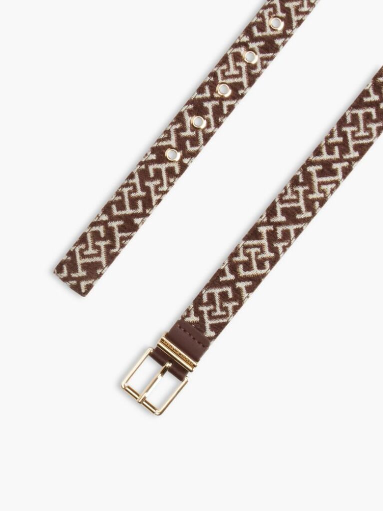 Beige TH Monogram Jacquard Square Buckle Belt  Women
