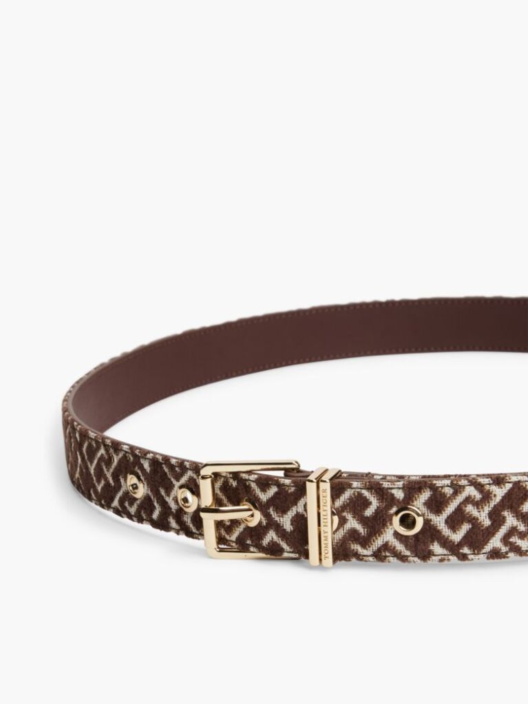 Beige TH Monogram Jacquard Square Buckle Belt  Women