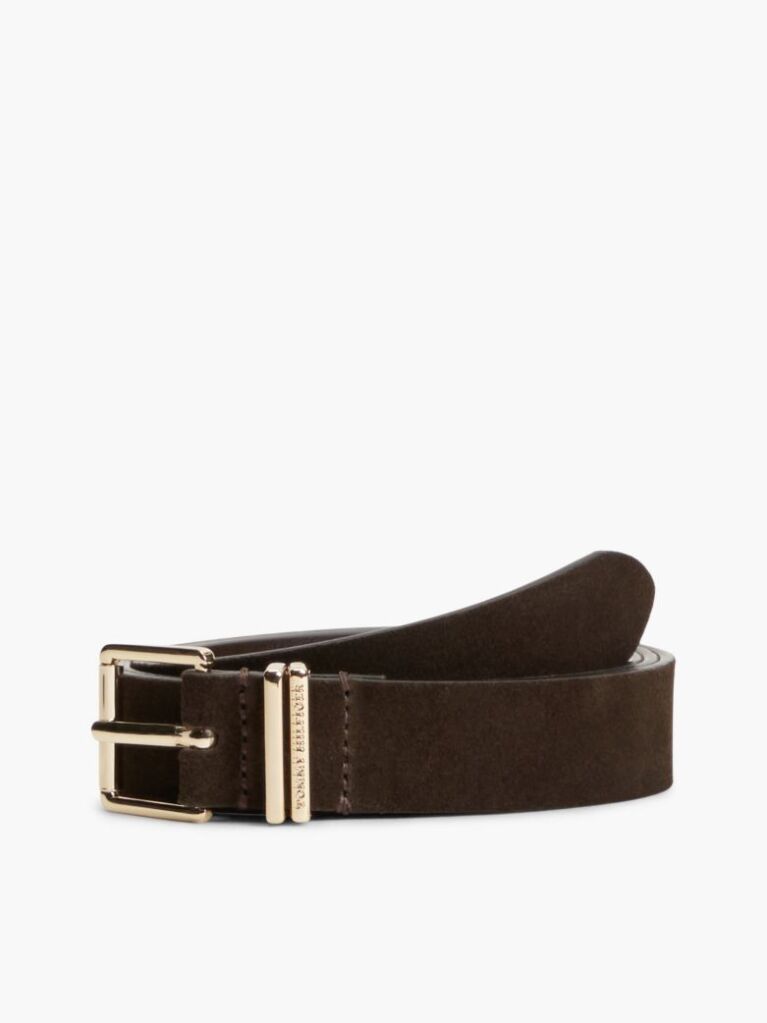 Brown Suede Square Roller Buckle Belt  Women