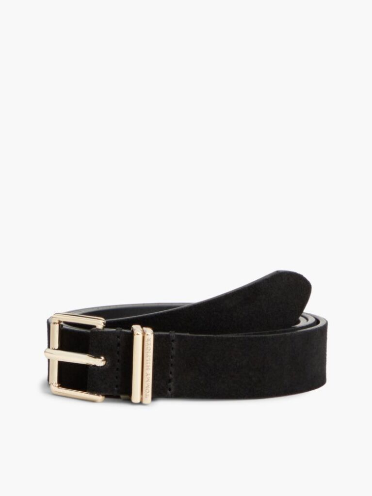Black Suede Square Roller Buckle Belt  Women