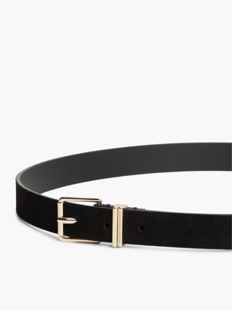 Black Suede Square Roller Buckle Belt  Women