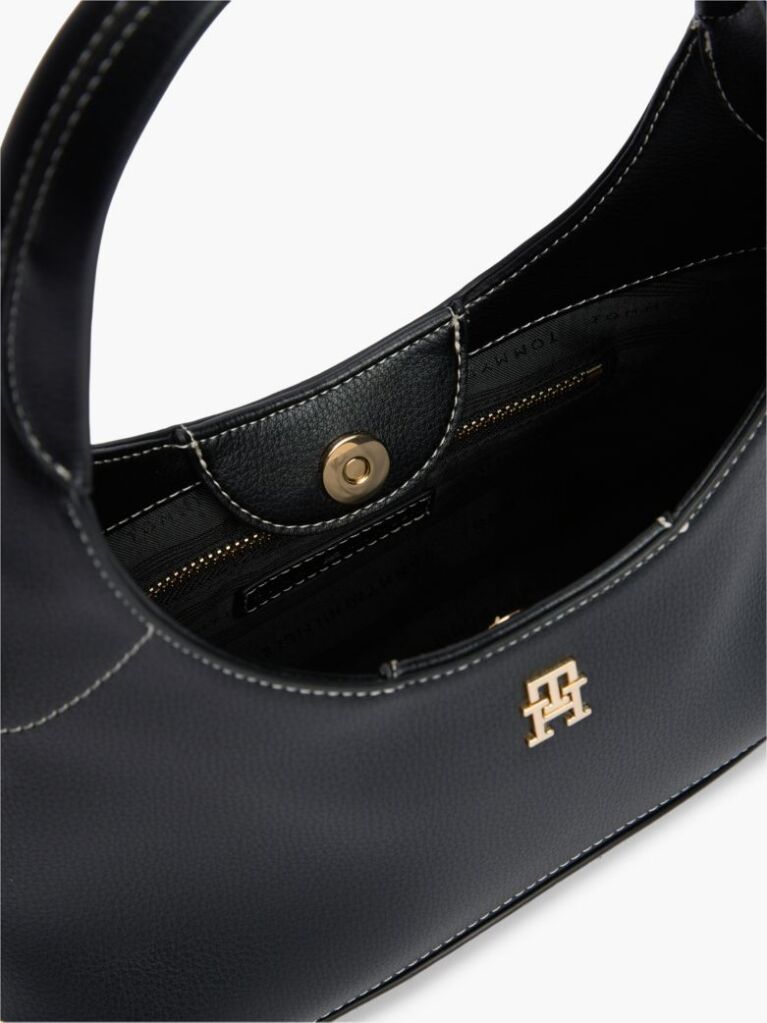 Black TH Monogram Plaque Crossbody Hobo Bag  Women