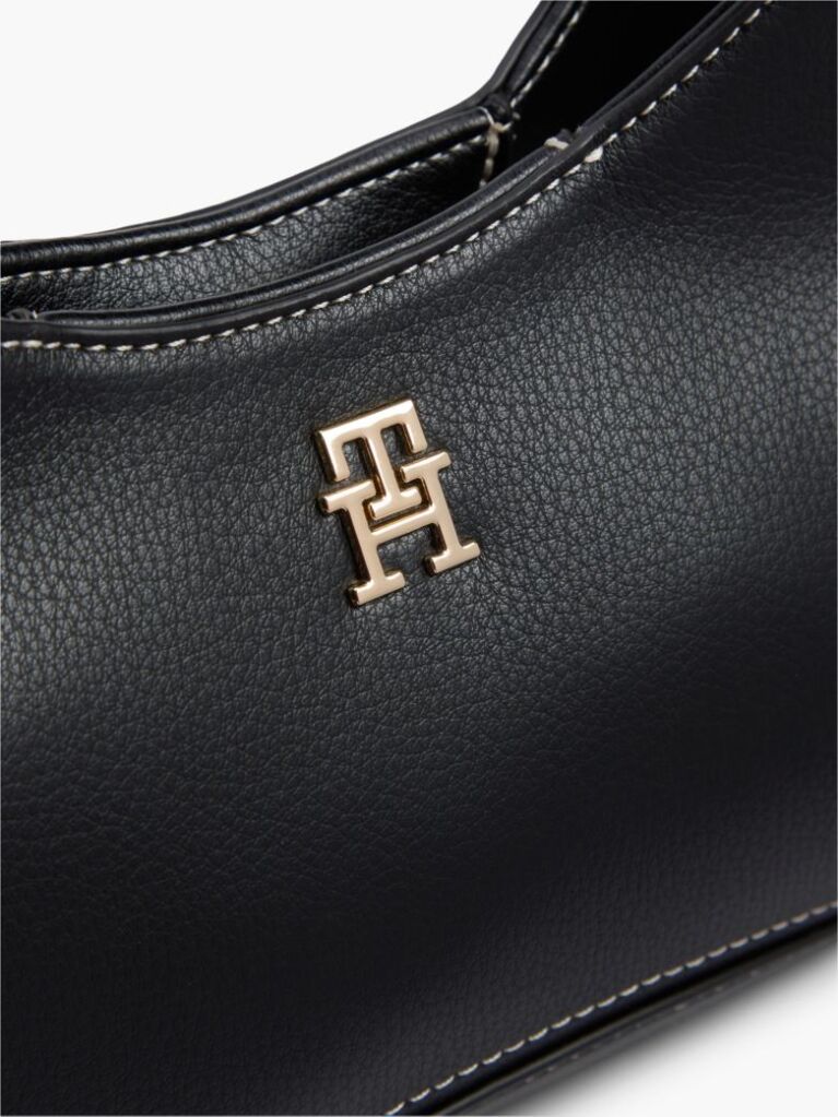 Black TH Monogram Plaque Crossbody Hobo Bag  Women