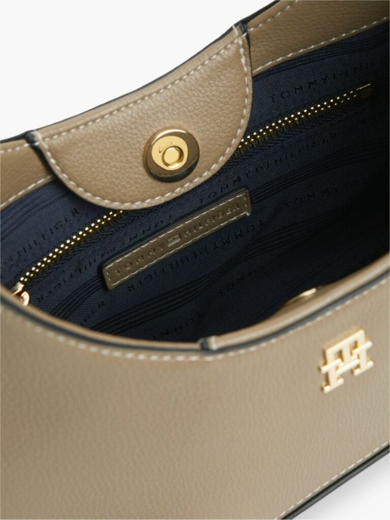 Beige TH Monogram Plaque Crossbody Hobo Bag  Women