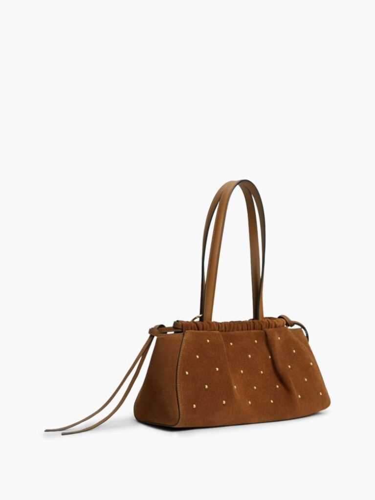 Brown Soft Suede Studded Charm Shoulder Bag  Women
