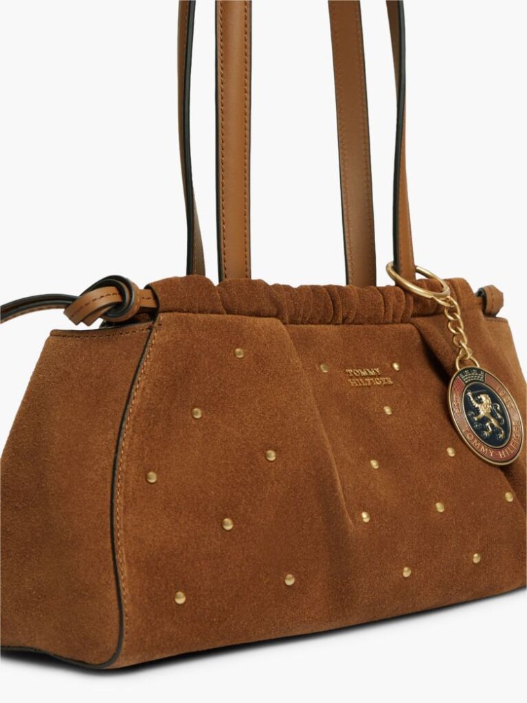 Brown Soft Suede Studded Charm Shoulder Bag  Women