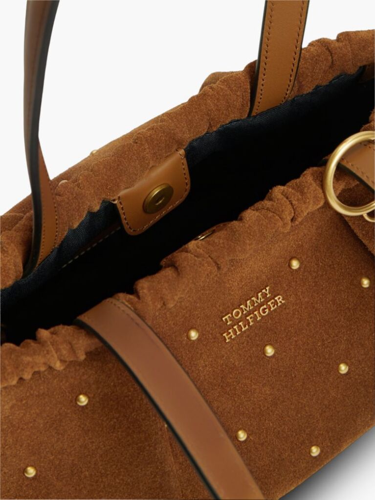 Brown Soft Suede Studded Charm Shoulder Bag  Women