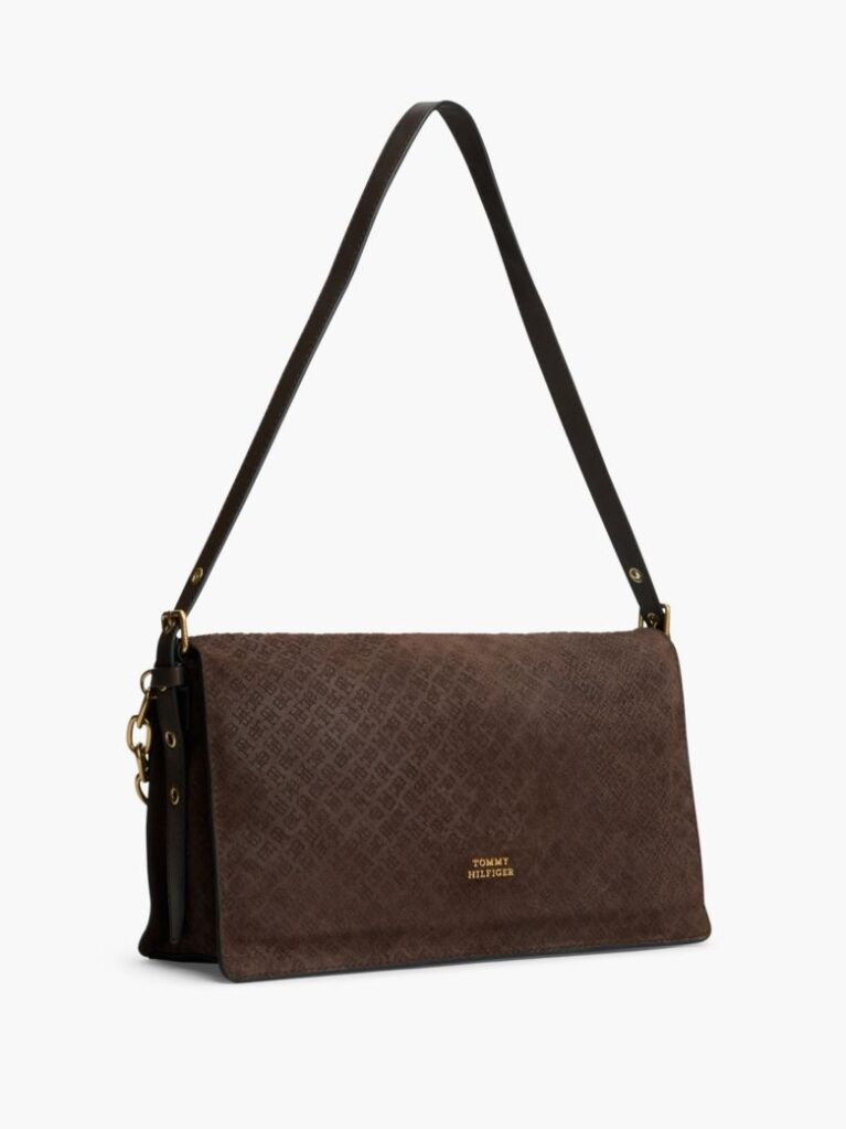 Brown Suede TH Monogram Chain Shoulder Bag  Women