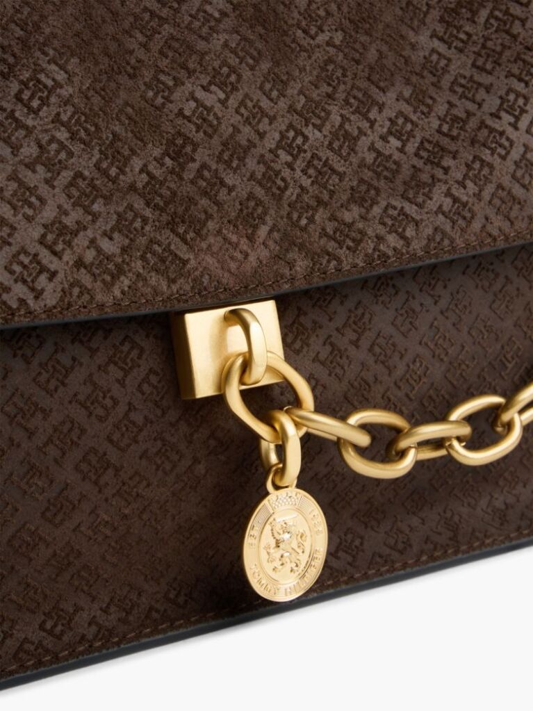 Brown Suede TH Monogram Chain Shoulder Bag  Women