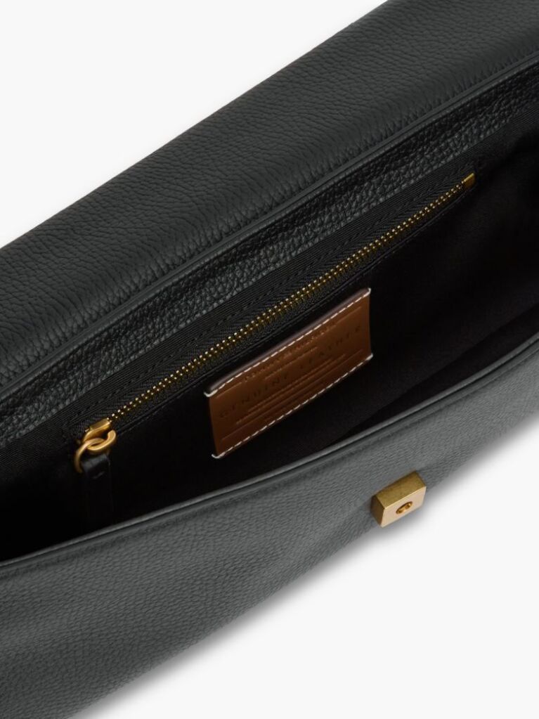 Black The American Icon Leather Padlock Clutch  Women