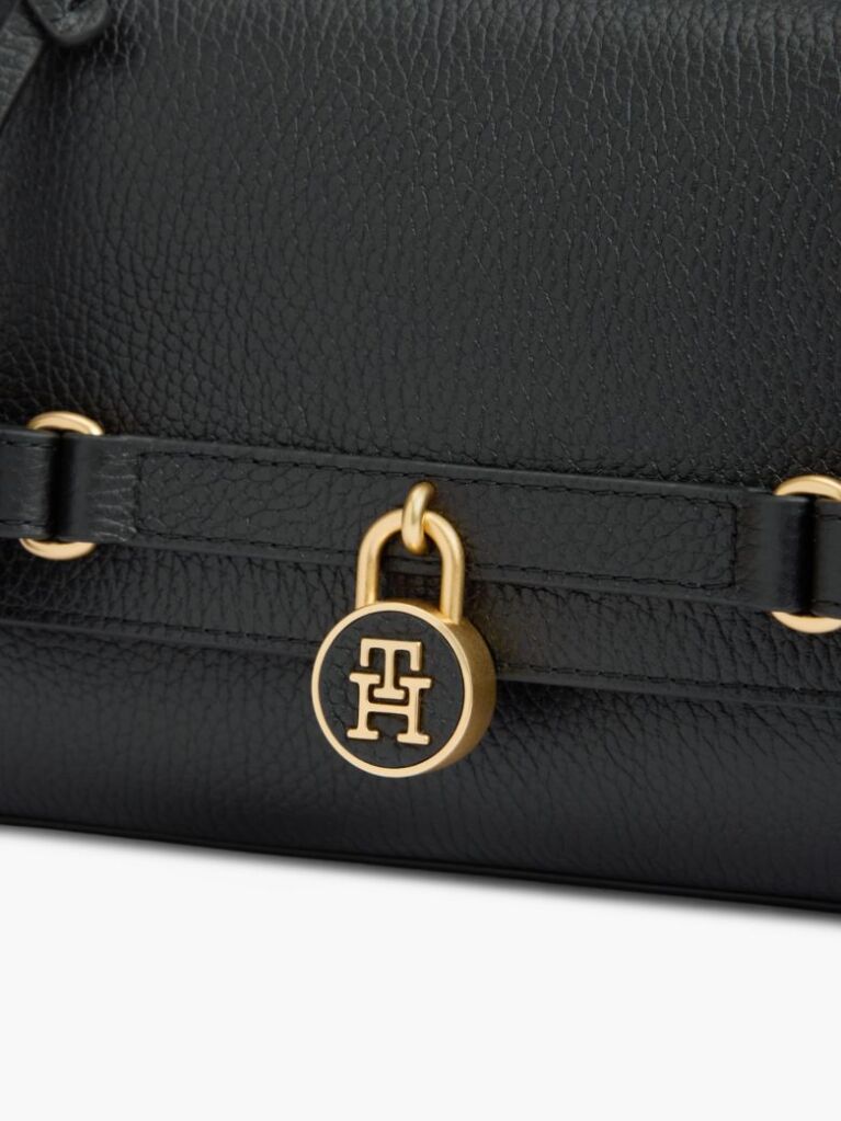 Black The American Icon Leather Padlock Clutch  Women