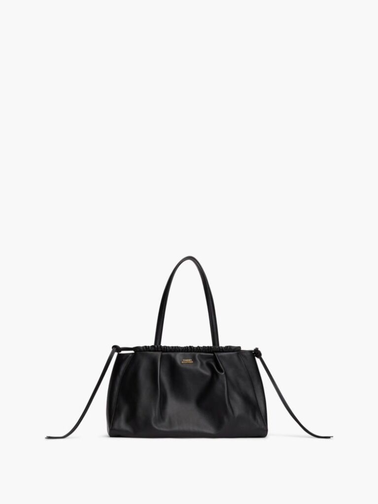 Black Soft Leather Drawstring Hobo Bag  Women
